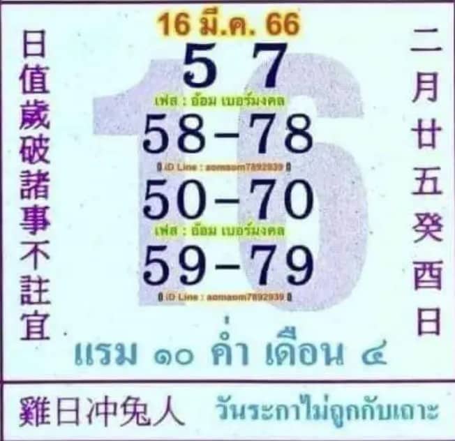 เลขเด็ดงวดนี้ หวยปฏิทินจีน16มีนาคม2566