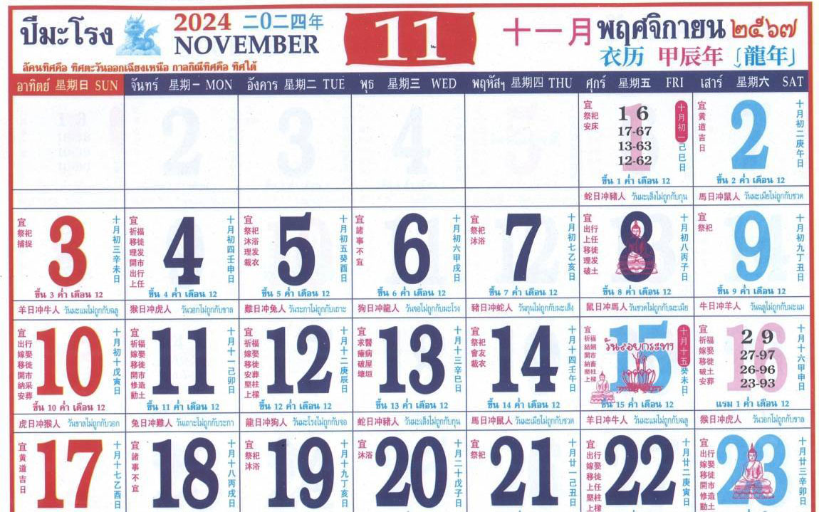 ปฏิทินคำชะโนด เดือนพฤศจิกายน แนวทางวันศุกร์ 1-11-67