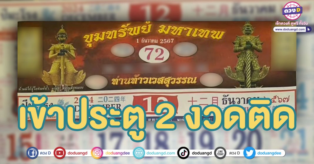 เลขปกปฏิทินท้าวเวสสุวรรณ เดือนธันวาคม