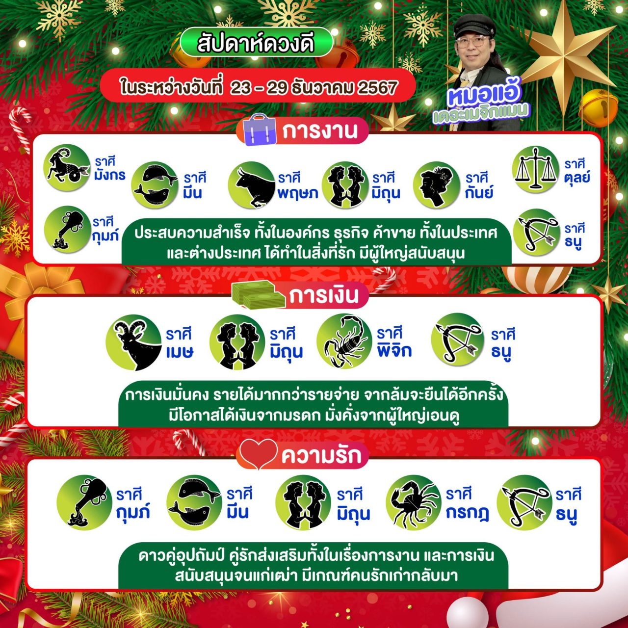 สัปดาห์ดวงD ดูดวงรายสัปดาห์ หมอแอ้ เดอะเมจิกแมน 23-29 ธันวาคม 2567