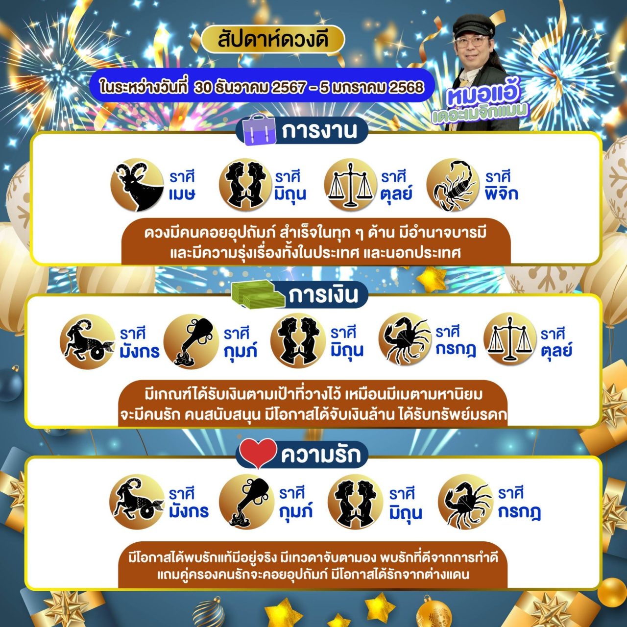สัปดาห์ดวงD ดูดวงรายสัปดาห์ หมอแอ้ เดอะเมจิกแมน งาน เงิน ความรัก