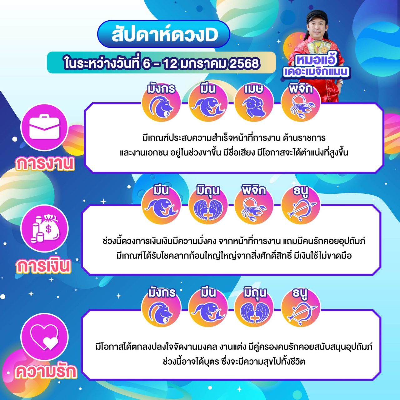 ดูดวงรายสัปดาห์ หมอแอ้ เดอะเมจิกแมน งาน เงิน ความรัก