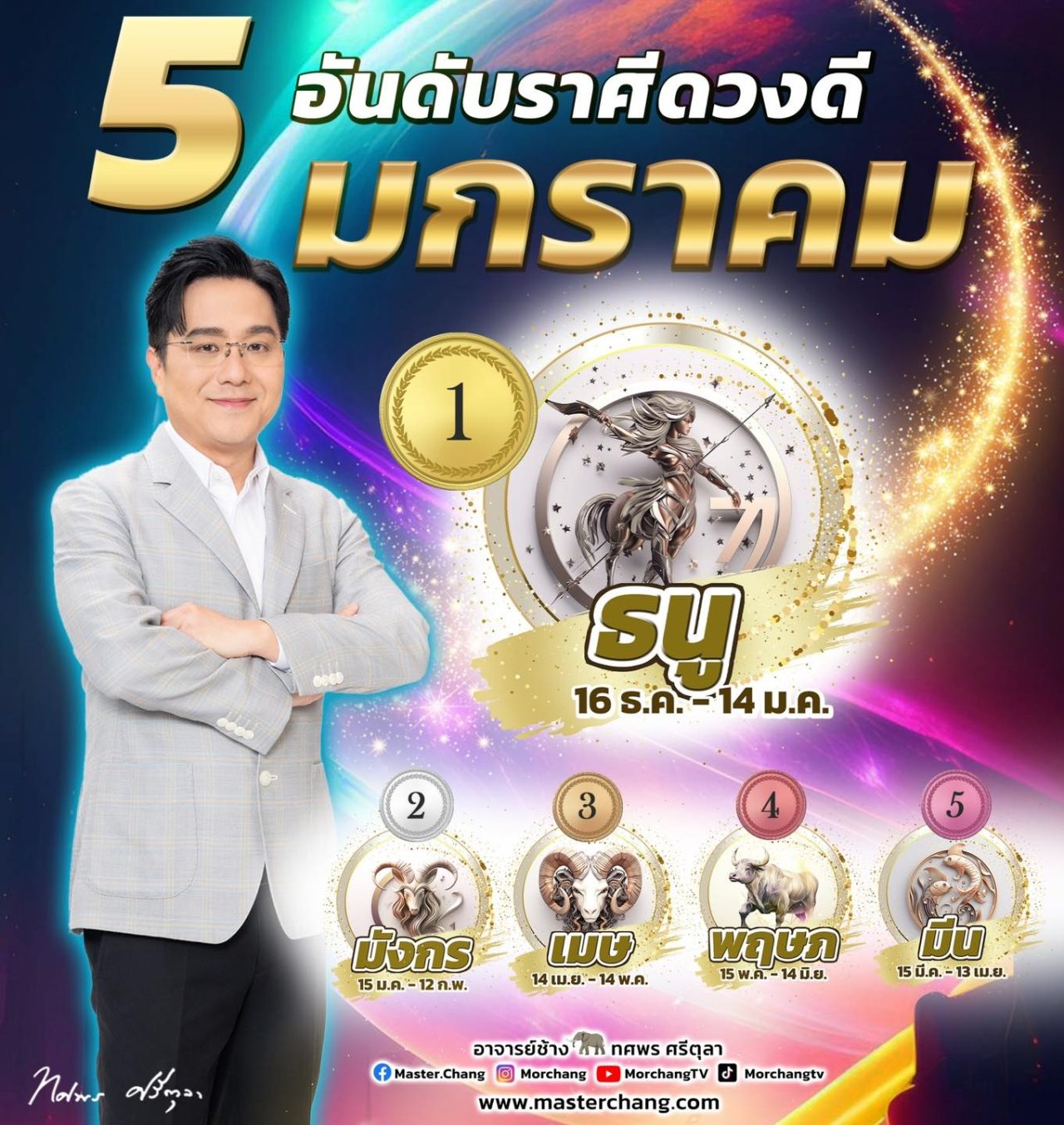 5 ราศี ดวงดีเดือนมกราคม 68 หมอช้าง ทศพร ศรีตุลา