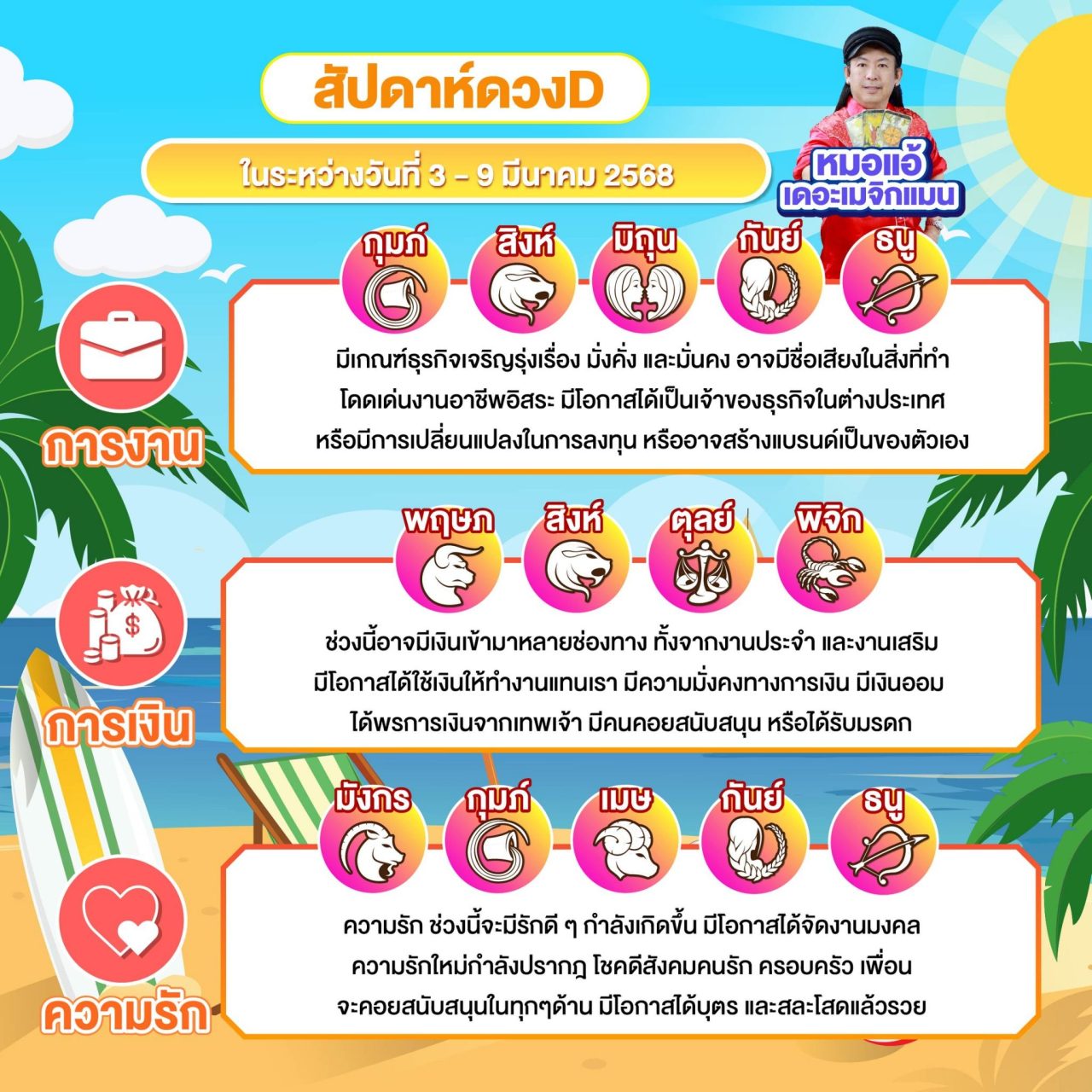 สัปดาห์ดวงD ดวงรายสัปดาห์ หมอแอ้ เดอะเมจิกแมน งาน เงิน ความรัก