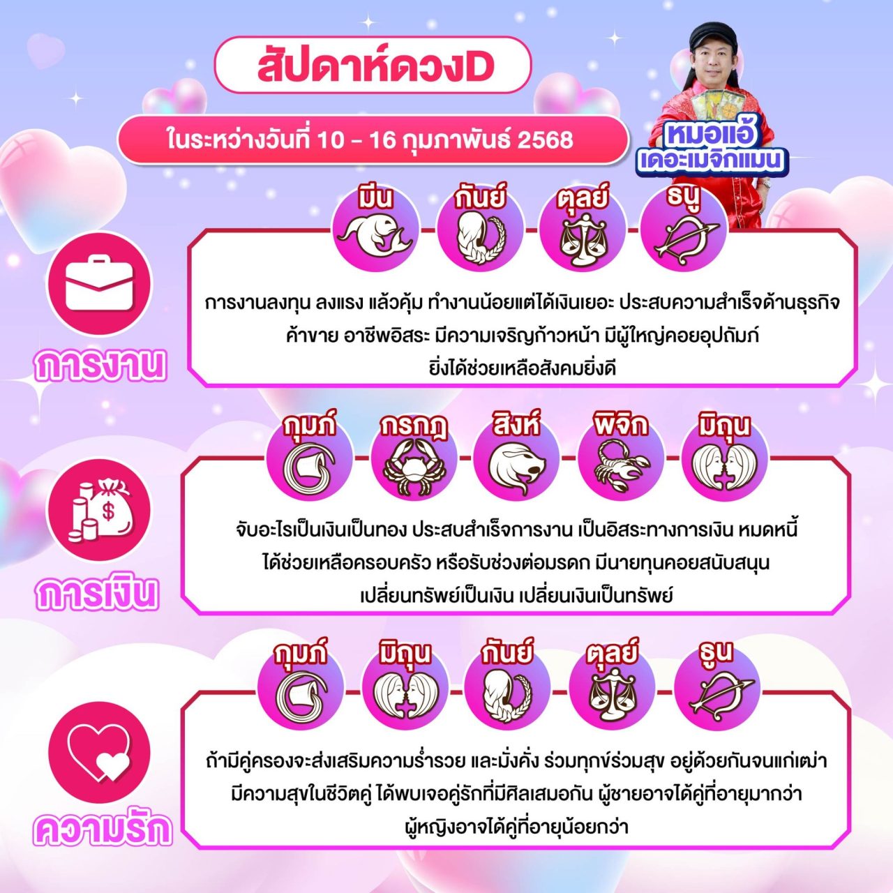 สัปดาห์ดวงD ดูดวงรายสัปดาห์ หมอแอ้ เดอะเมจิกแมน 10 ถึง 16 กุมภาพันธ์ 2568