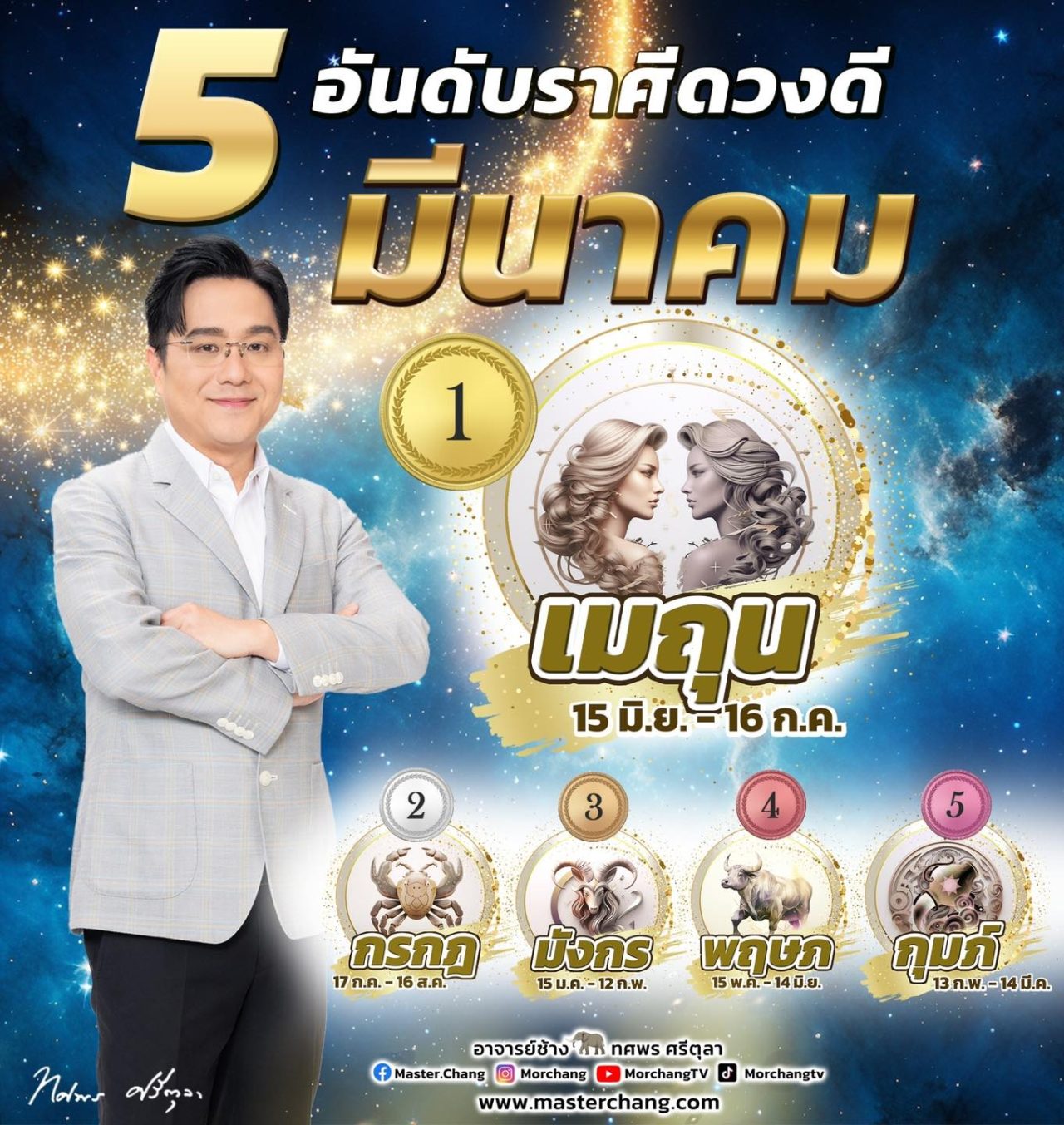 อันดับราศีดวงดี เดือนมีนาคม 68 กุมภ์ เมถุน พฤษภ มังกร กรกฎ หมอช้าง ทศพร